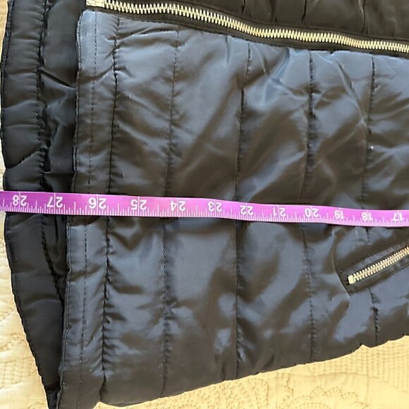 AMBIANCE classic black puffer jacket faux fur lined hood zip pockets women's M - Picture 9 of 9